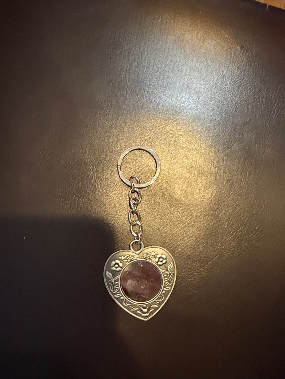 Heart-Shaped mirror Silver Tone Keychain with Floral Accent - Silver